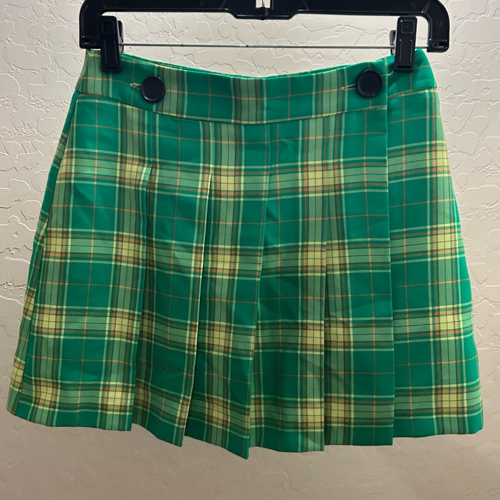 Topshop Green Plaid Skater Skirt